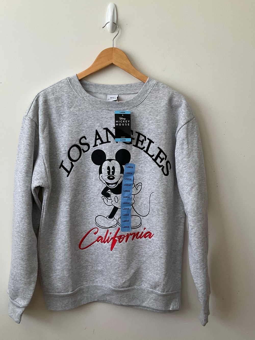 Disney Mickey Mouse Sweatshirt Large Gray Embroidered Crewneck New
